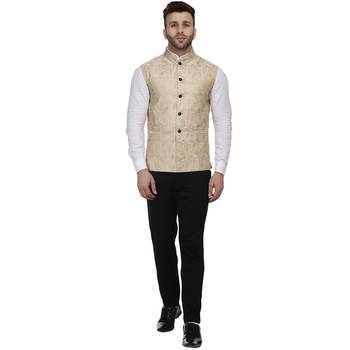 Gold Printed Jacquard Nehru Jacket 5