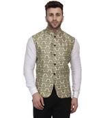 Green Printed Jacquard Nehru Jacket