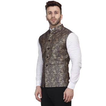 Black Printed Jacquard Nehru Jacket 2