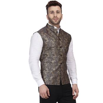 Black Printed Jacquard Nehru Jacket 3