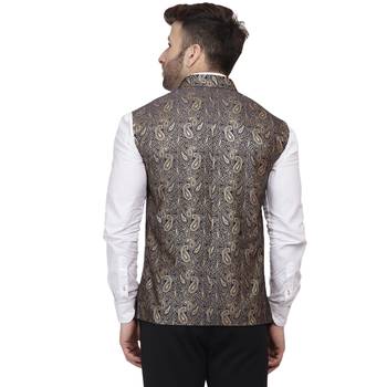 Black Printed Jacquard Nehru Jacket 4