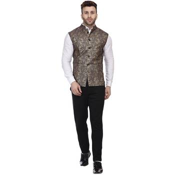 Black Printed Jacquard Nehru Jacket 5
