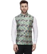 Green Printed Jacquard Nehru Jacket