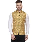 Gold Printed Jacquard Nehru Jacket