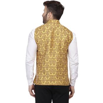 Gold Printed Jacquard Nehru Jacket 4