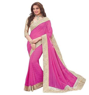 Pink Jacquard Lace Georgette  Saree With Blouse Piece. 1