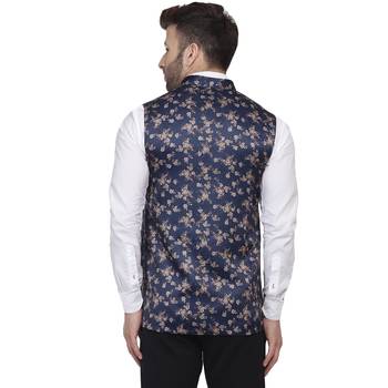 Blue Printed Satin Nehru Jacket 4
