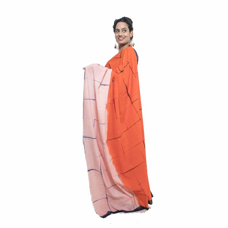 Multicolor Bagru Print Cotton Mulmul Saree With Blouse