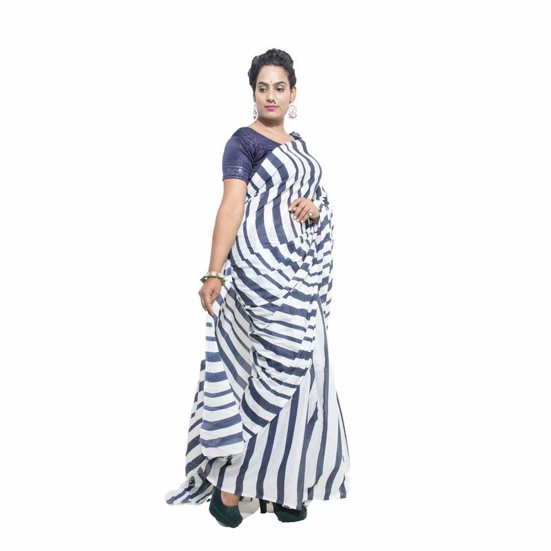 Multicolor Bagru Print Cotton Mulmul Saree With Blouse