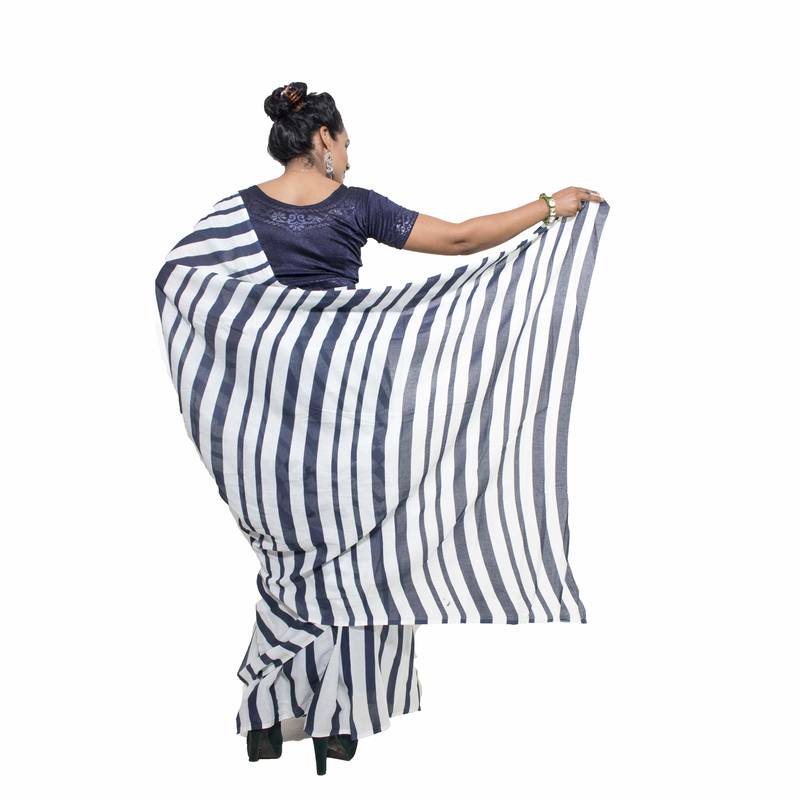 Multicolor Bagru Print Cotton Mulmul Saree With Blouse