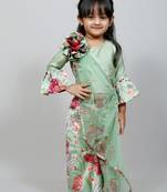 green top with attached net dupatta n floral green skirt