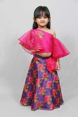 ruffled sleeves top with printed skirt 1