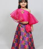 ruffled sleeves top with printed skirt