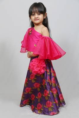 ruffled sleeves top with printed skirt 2