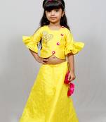 three fourth sleeves yellow top and long skirt with flowers knot