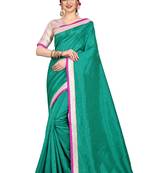 Green plain art silk saree with blouse