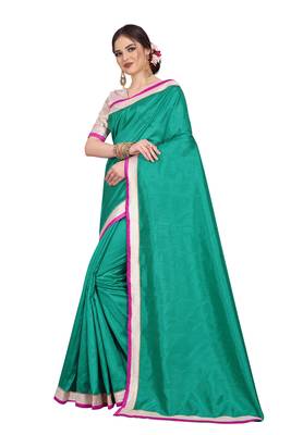 Green plain art silk saree with blouse 2