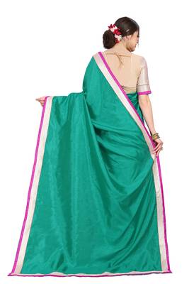 Green plain art silk saree with blouse 3
