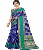 Blue woven cotton silk saree with blouse