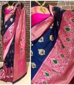 Blue and Pink Color Banarasi Silk Saree