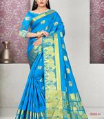 Blue woven cotton silk saree with blouse