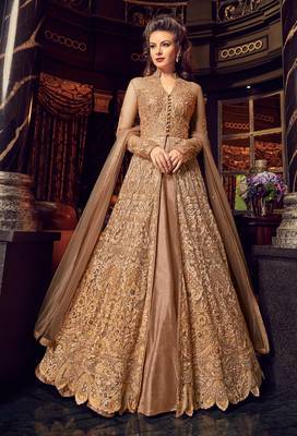 Light-peach embroidered net salwar 1