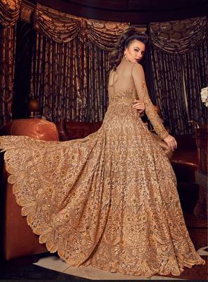 Light-peach embroidered net salwar 2