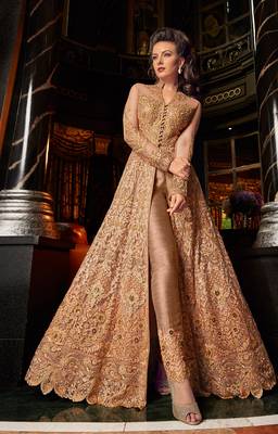 Light-peach embroidered net salwar 3