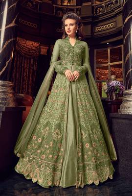 Sea-green embroidered net salwar 1