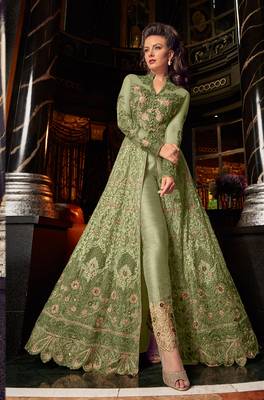 Sea-green embroidered net salwar 3