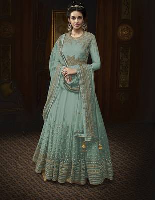 Teal embroidered net salwar 3