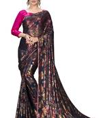 Blue plain silk saree with blouse