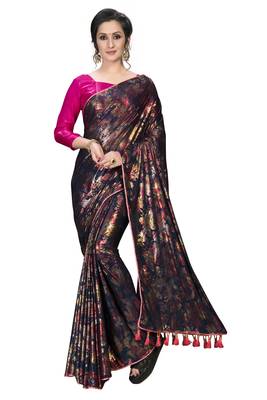 Blue plain silk saree with blouse 2