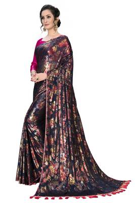 Blue plain silk saree with blouse 3