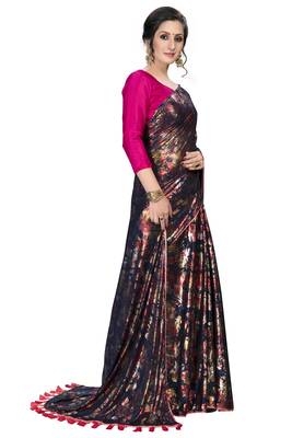 Blue plain silk saree with blouse 4
