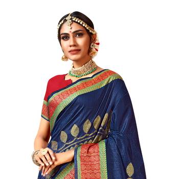 Blue woven art silk saree with blouse 2
