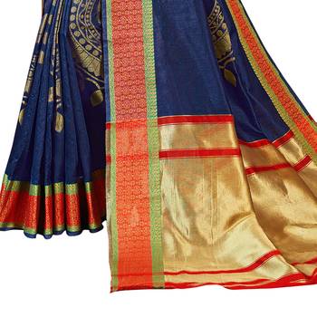 Blue woven art silk saree with blouse 3