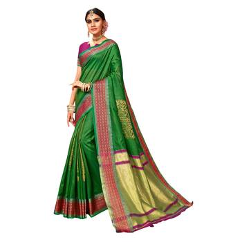 Green woven art silk saree with blouse 1