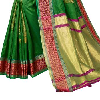 Green woven art silk saree with blouse 3