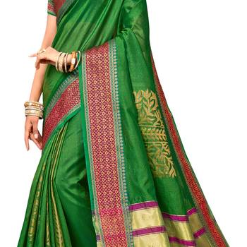 Green woven art silk saree with blouse 4