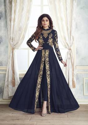 Blue embroidered faux georgette salwar 1