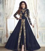 Blue embroidered faux georgette salwar
