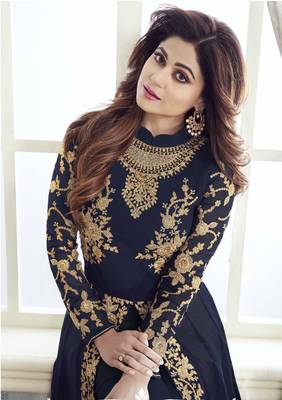 Blue embroidered faux georgette salwar 2