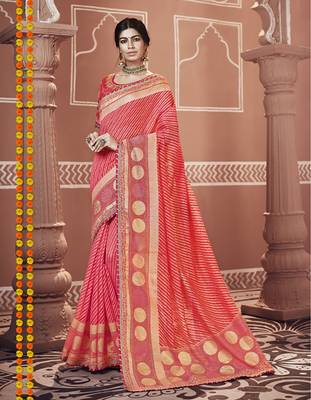 Pink embroidered georgette saree with blouse 1