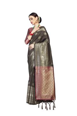 Coffee woven faux banarasi silk saree with blouse 1