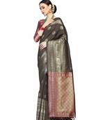 Coffee woven faux banarasi silk saree with blouse