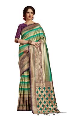 Green woven faux kanjivaram silk saree with blouse 1