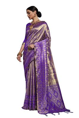 Purple woven faux kanjivaram silk saree with blouse 1