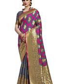 Grey woven faux banarasi silk saree with blouse