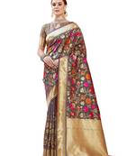 Grey woven faux banarasi silk saree with blouse